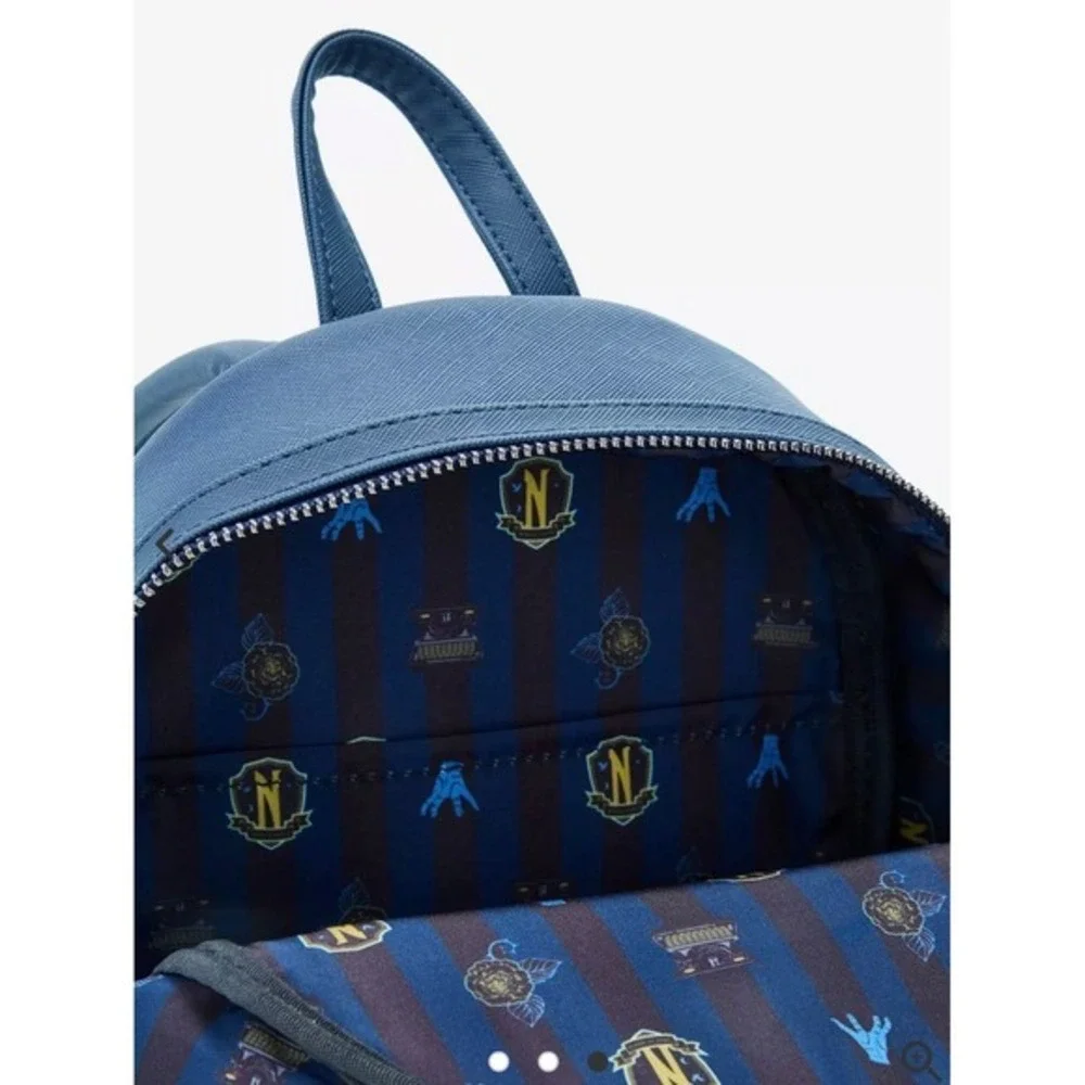 Loungefly Blue Wednesday Nevermore Academy Glows Dark Backpack NWT‎